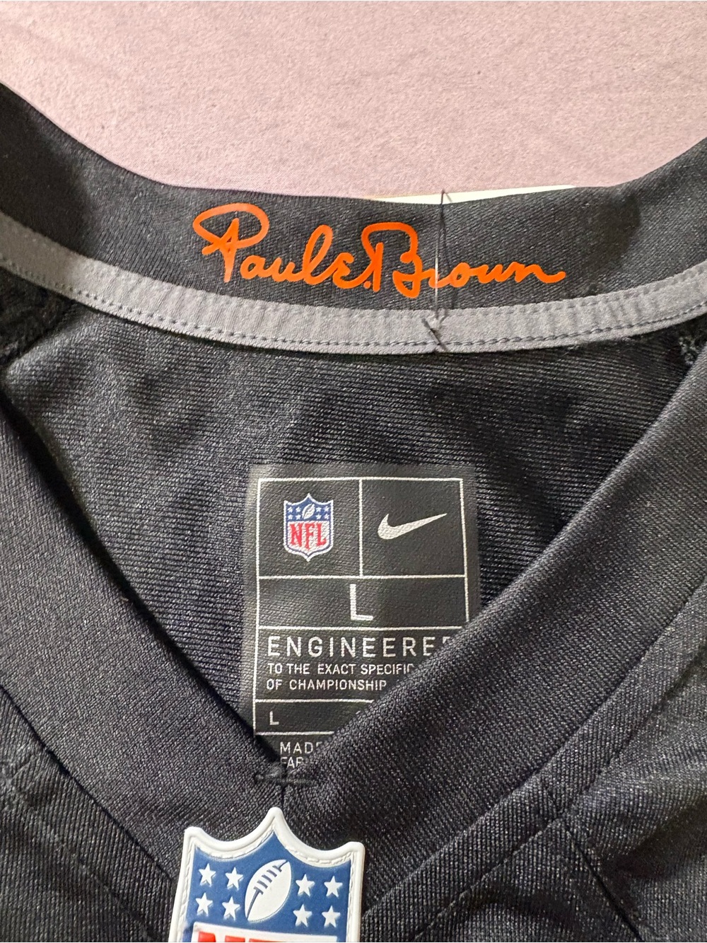 NFL Paul Brown Black Jersey with Orange Script Accent